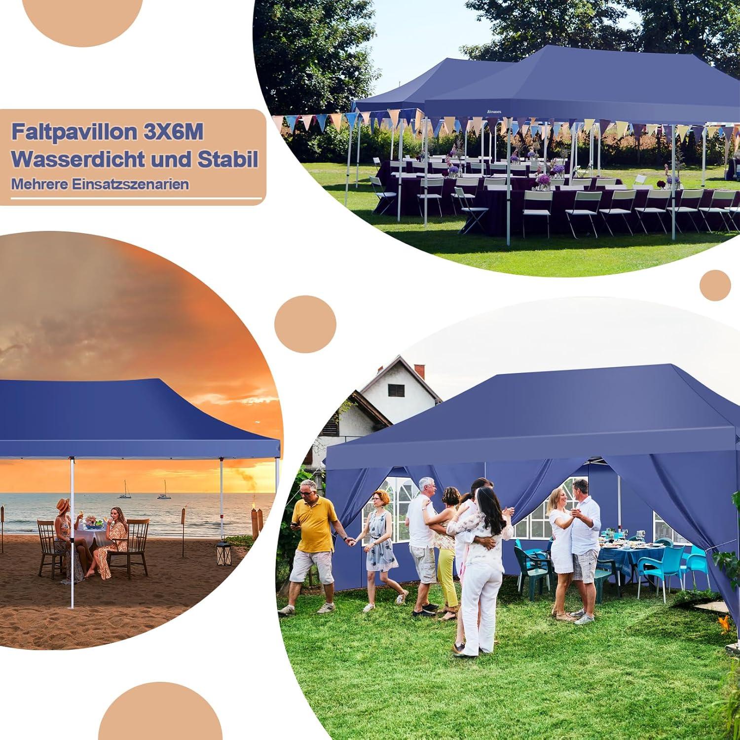 Faltpavillon 3x6m wasserdicht stabil Anti-UV 6 Seitenwände Gartenpavillon