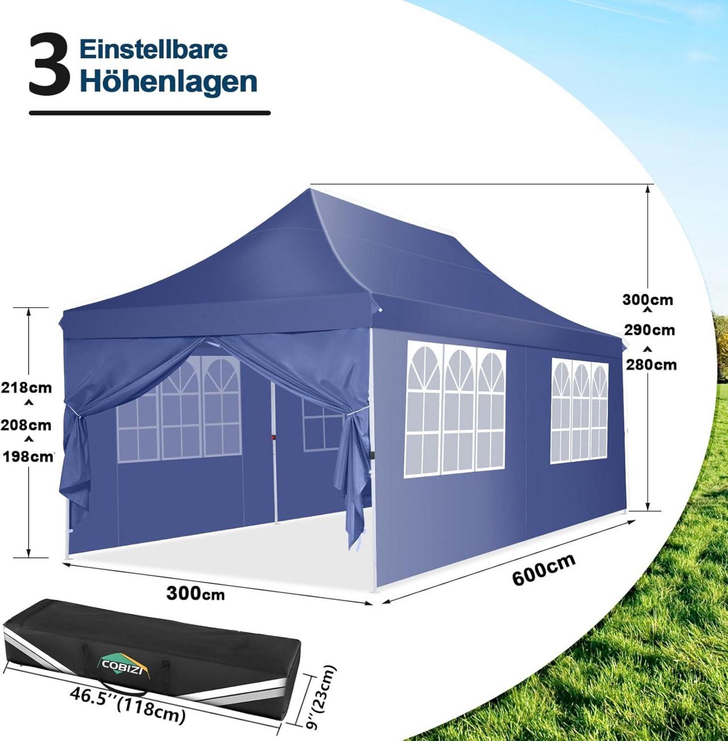 Faltpavillon 3x6m Wasserdicht Stabil Partyzelt Faltbar Anti-UV 6