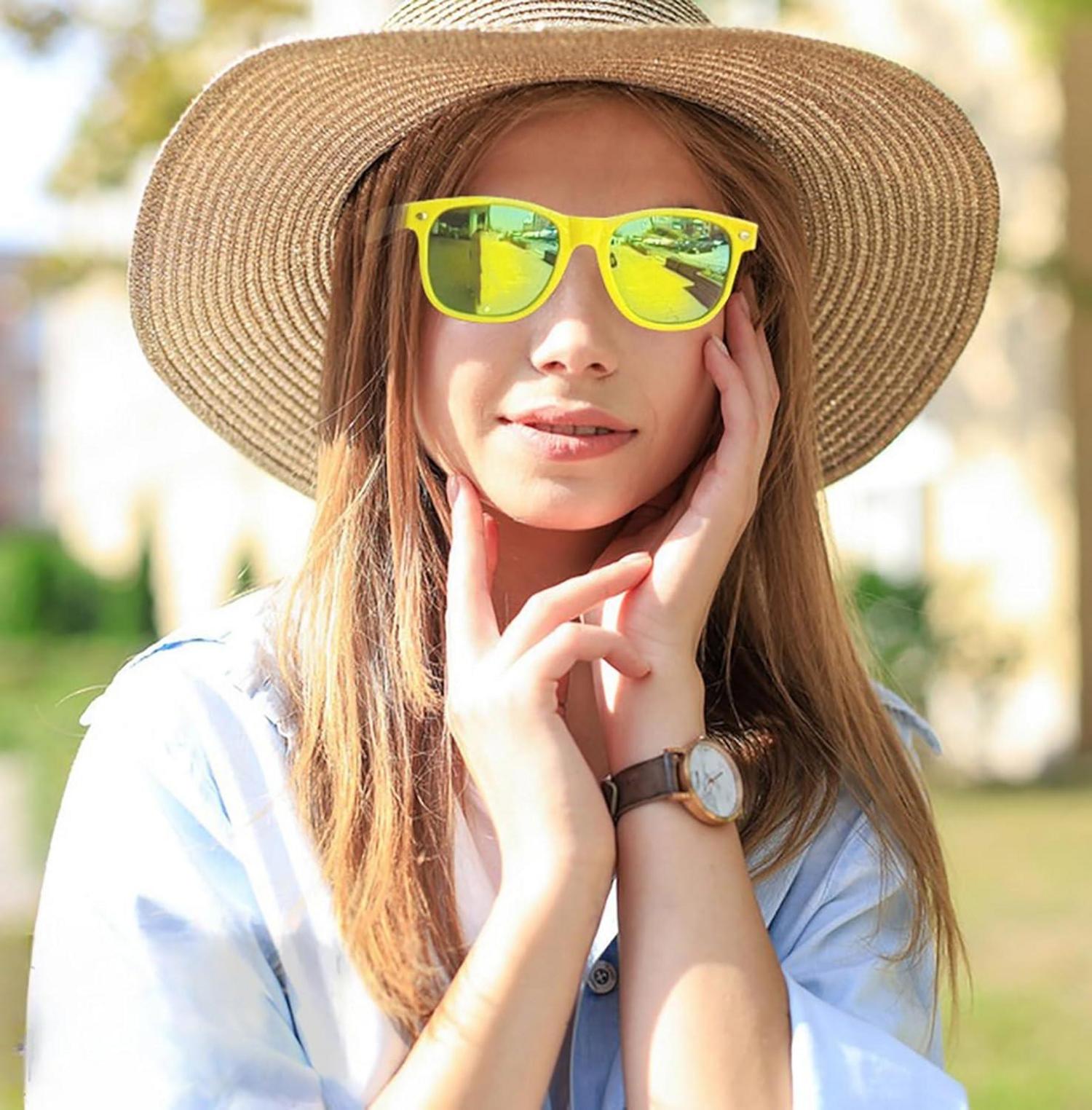 6er Neon Bunte Sonnenbrillen Set Vintage Party Brille Gelb