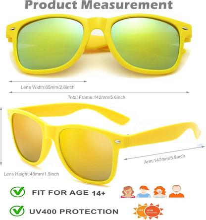 6er Neon Bunte Sonnenbrillen Set Vintage Party Herren Damen Gelb