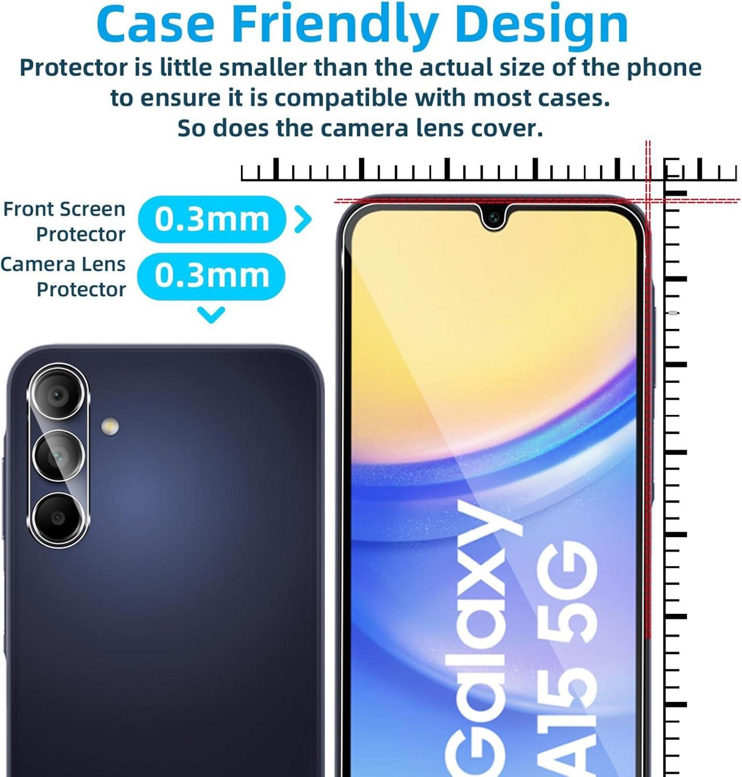 Samsung Galaxy A15 5G / 4G Panzerglas Schutzfolie + Kameraschutz - 9H Anti-Kratz Displayfolie