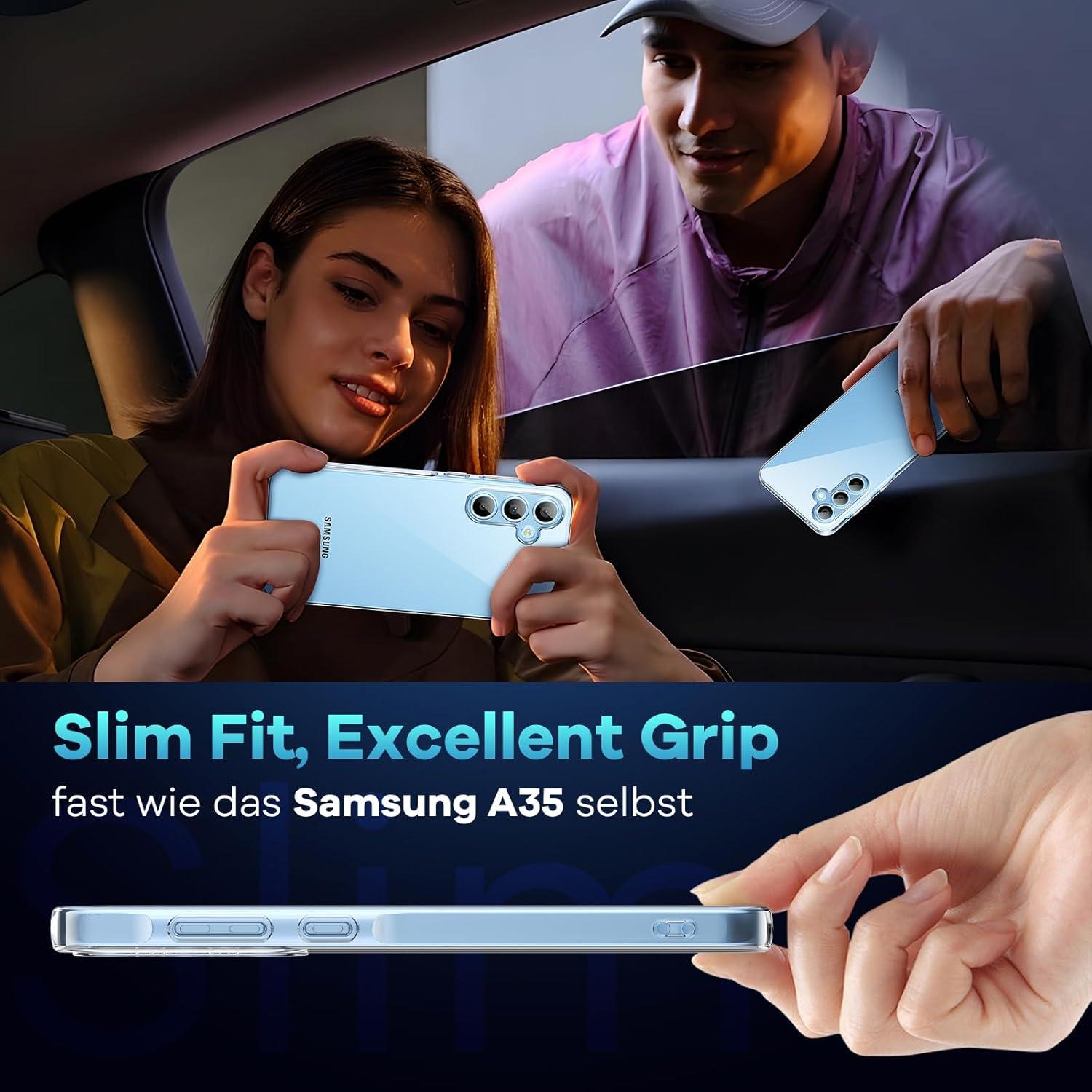Transparente Schutzhülle für Samsung Galaxy A35 5G mit 2 Stück Hartglas