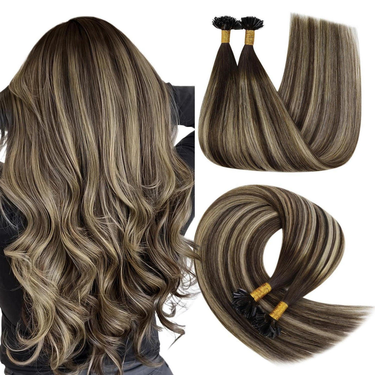 Echthaar Bonding Extensions Ombre Braun Blond 55cm