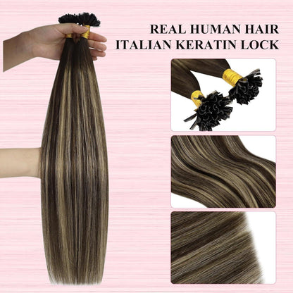Echthaar Bonding Extensions Ombre Braun Blond 55cm