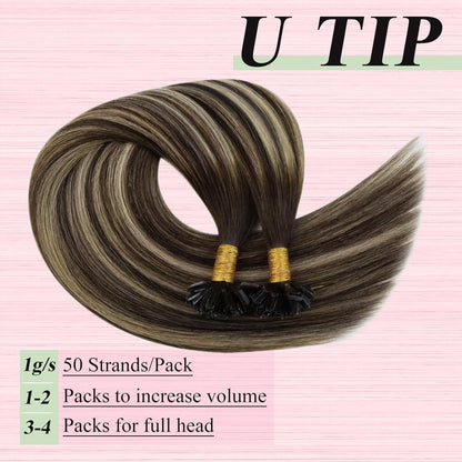 Echthaar Bonding Extensions Ombre Braun Blond 55cm