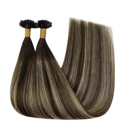 Echthaar Bonding Extensions Ombre Braun Blond 55cm