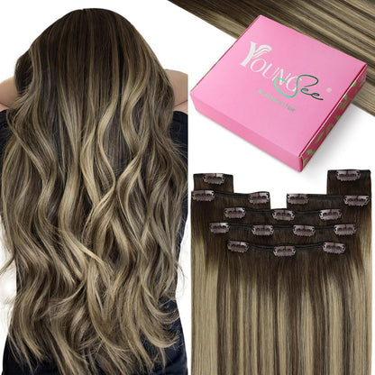 Clip-in Echthaarverlängerung Braun Ombre 50cm 120g