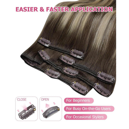 Clip-in Echthaarverlängerung Braun Ombre 50cm 120g