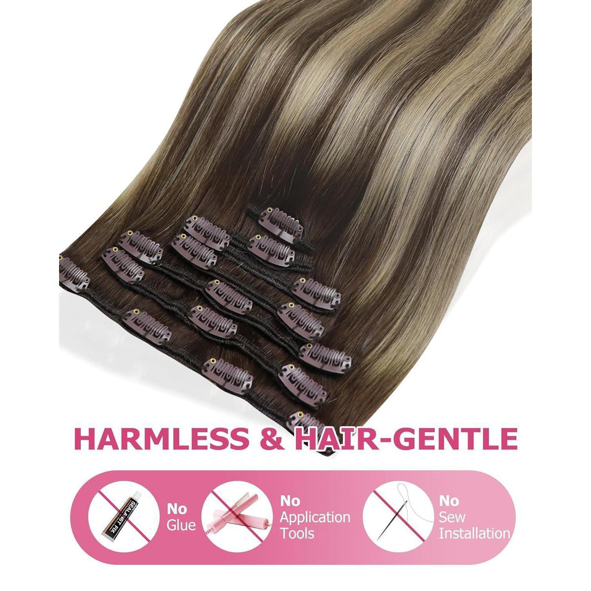 Clip-in Echthaarverlängerung Braun Ombre 50cm 120g
