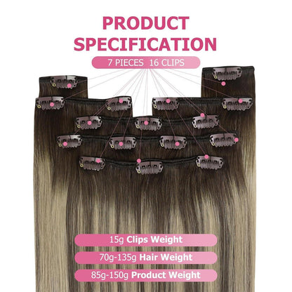Clip-in Echthaarverlängerung Braun Ombre 50cm 120g