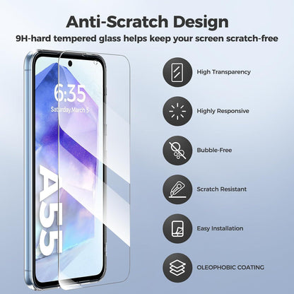 Transparente Samsung Galaxy A55 5G Hülle mit Hartglas - Stoßfest