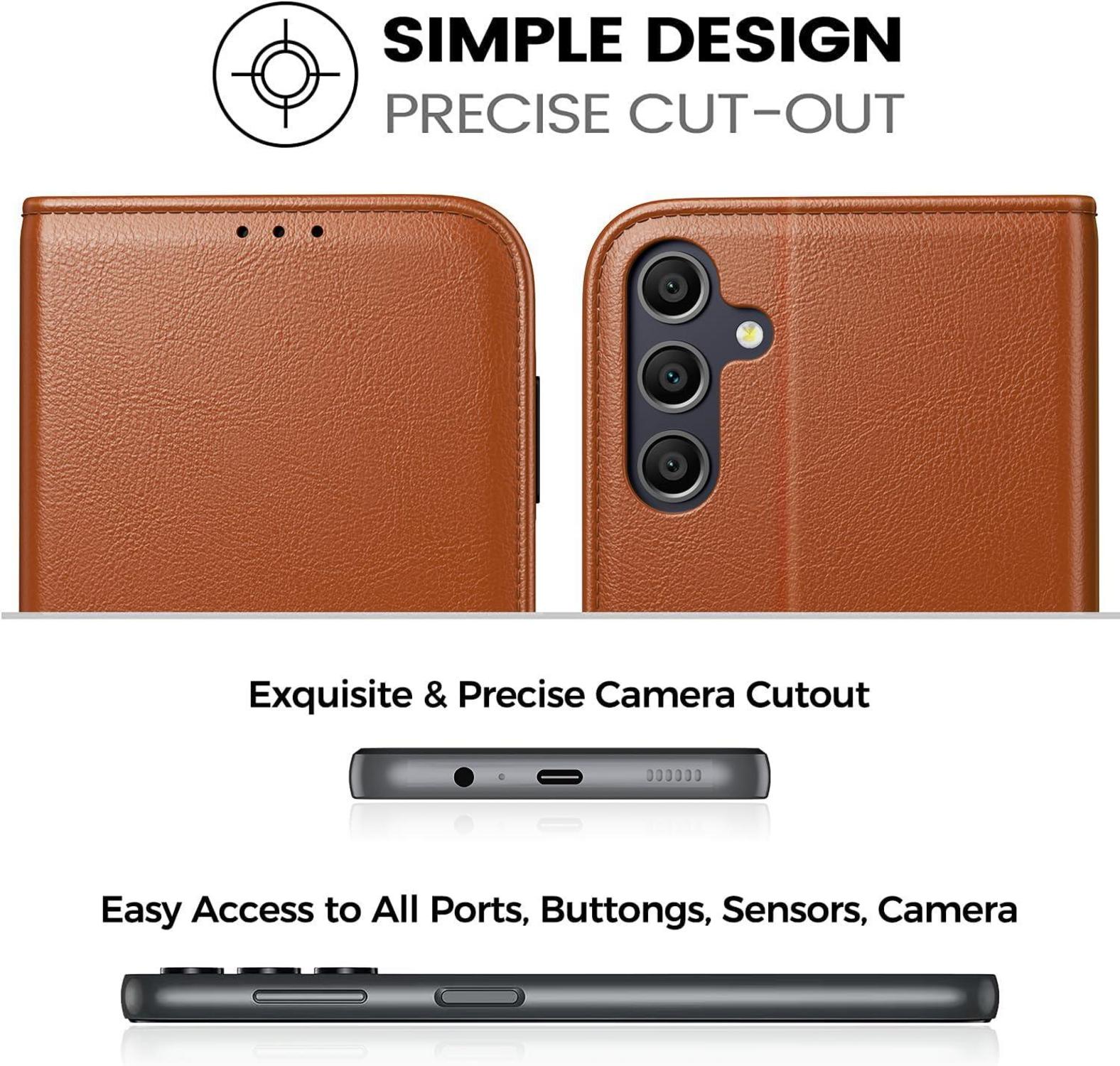 Handyhülle Samsung Galaxy A55 Braun PU Leder RFID Schutz Stand
