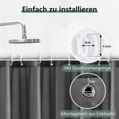 Duschvorhang 180x220 cm Dunkelgrau Anti-schimmel PVC Antibakteriell 8 Haken