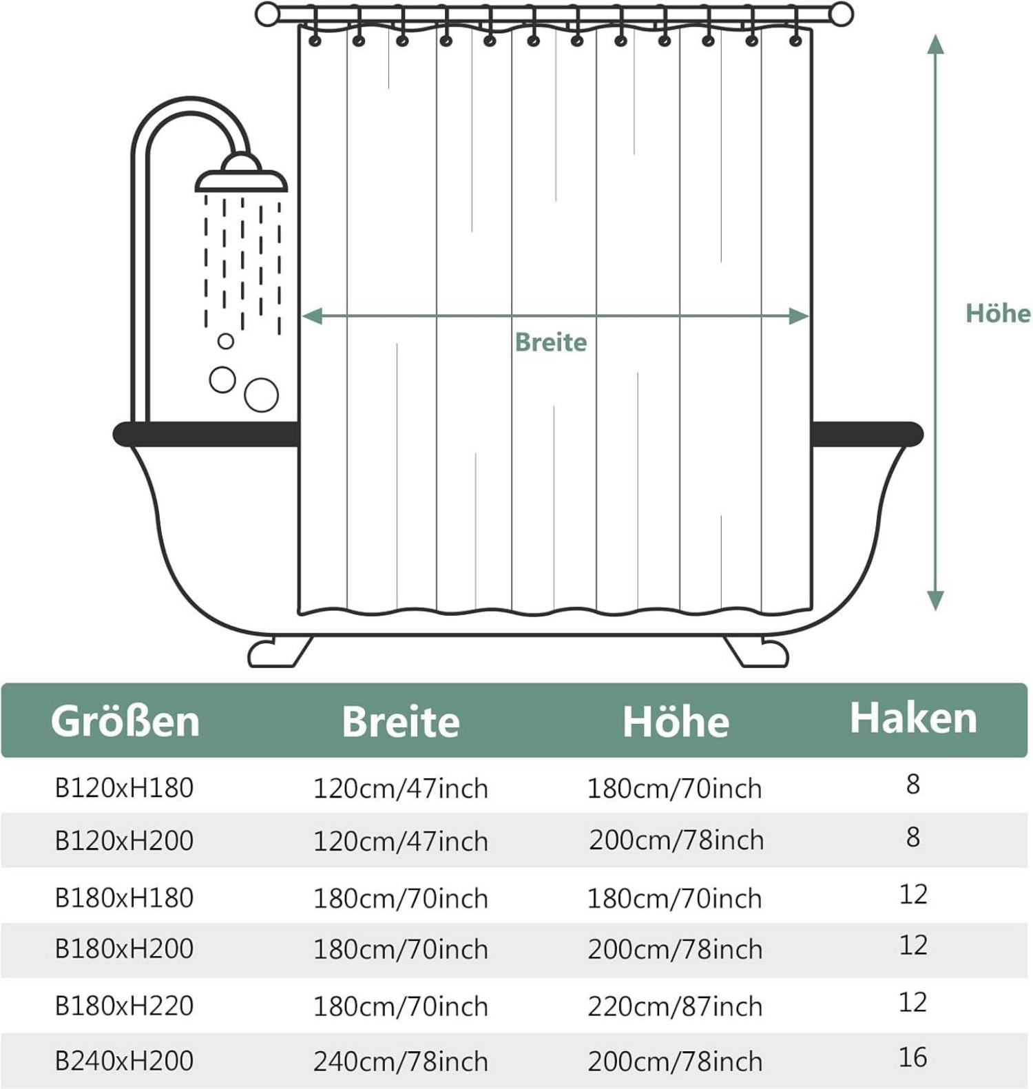 Duschvorhang 180x220 Anti-schimmel PVC Textil Wasserabweisend