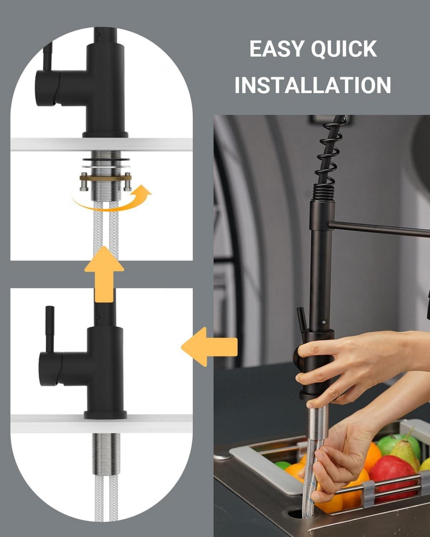 APPASO Wasserhahn Küche Schwarz mit Brause 3 Strahlarten 360° Drehbar - Edelstahl schwarz Armatur