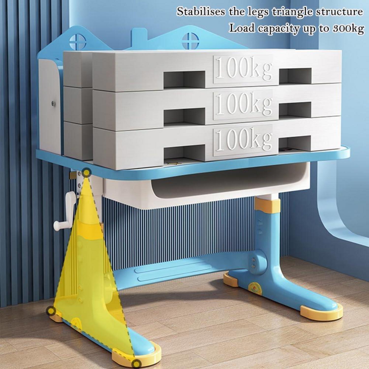 Kinder-Schreibtisch-Stuhl-Set höhenverstellbar Schublade Raketenblau