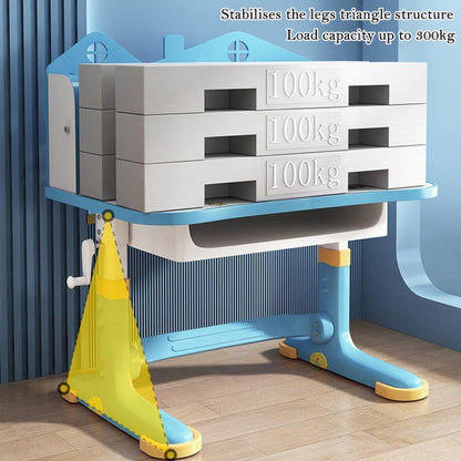 Kinder-Schreibtisch-Stuhl-Set höhenverstellbar Schublade Raketenblau