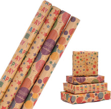 Happy Birthday Wrapping Paper Set 4 Rolls Kraft Paper 43cm x 3M
