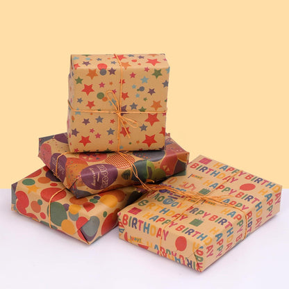 HBell Birthday Wrapping Paper Rolls 4 Rolls Dots Star Kraft Gift Wrapping Paper
