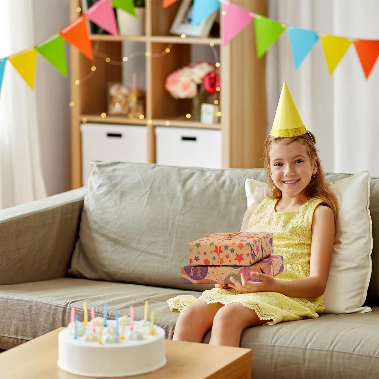 Birthday Wrapping Paper Rolls 4 Pack - Kraft Gift Wrap 43cm x 3M