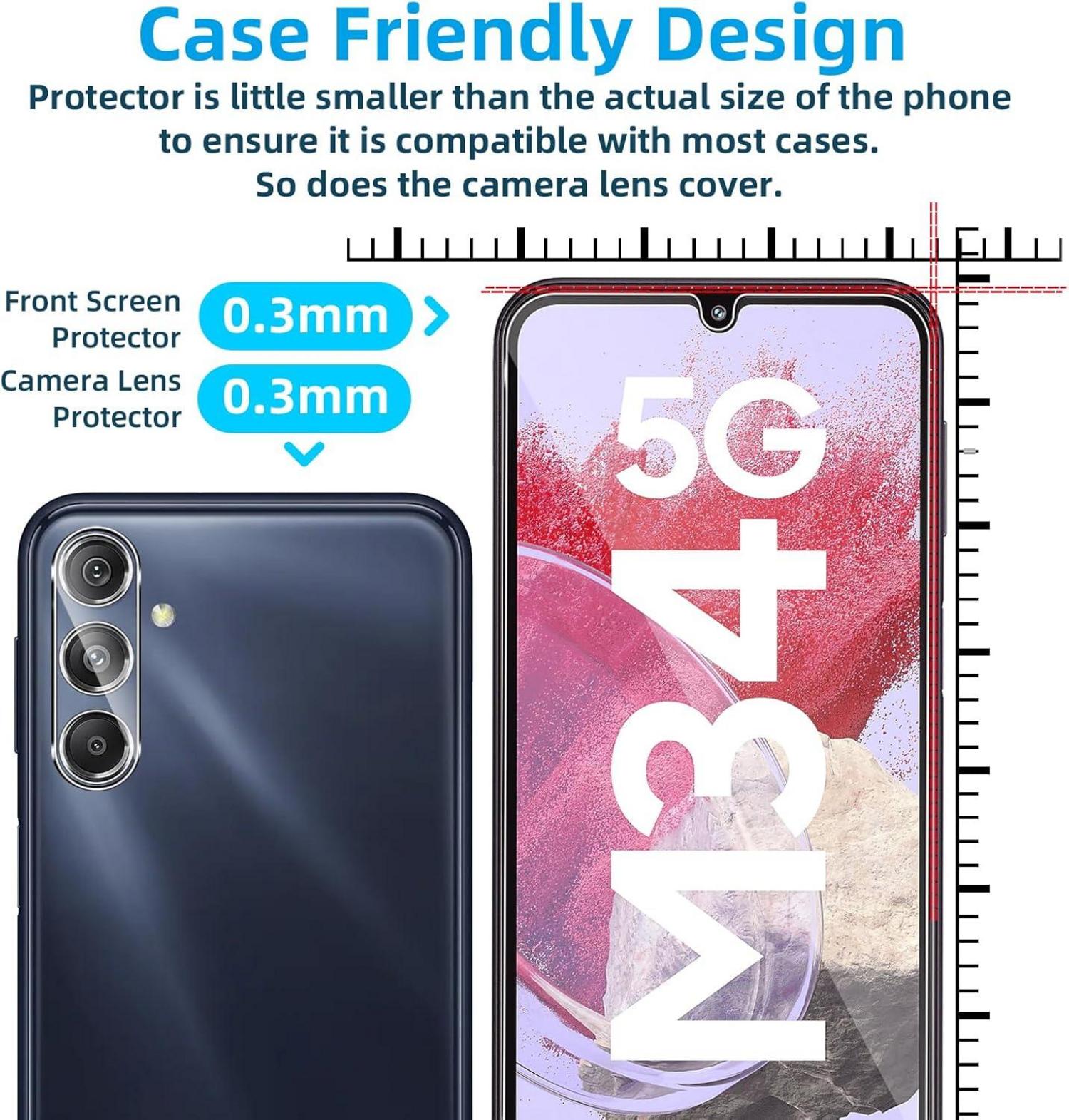 Schutzfolie Panzerglas Samsung Galaxy M34 5G, Kameraschutz, 9H Härte Glas Anti-Kratz, Blasenfrei Displayschutz Transparenz HD