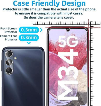 Schutzfolie Panzerglas Samsung Galaxy M34 5G, Kameraschutz, 9H Härte Glas Anti-Kratz, Blasenfrei Displayschutz Transparenz HD