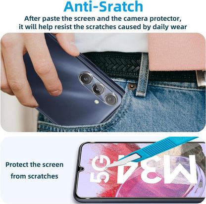2x QULLOO Panzerglas Schutzfolie für Samsung Galaxy M34 5G mit Kameraschutz