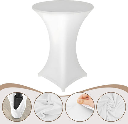 2er-Set Weiße Stretch-Stehtischhusse mit Fußtaschen für runde Tische