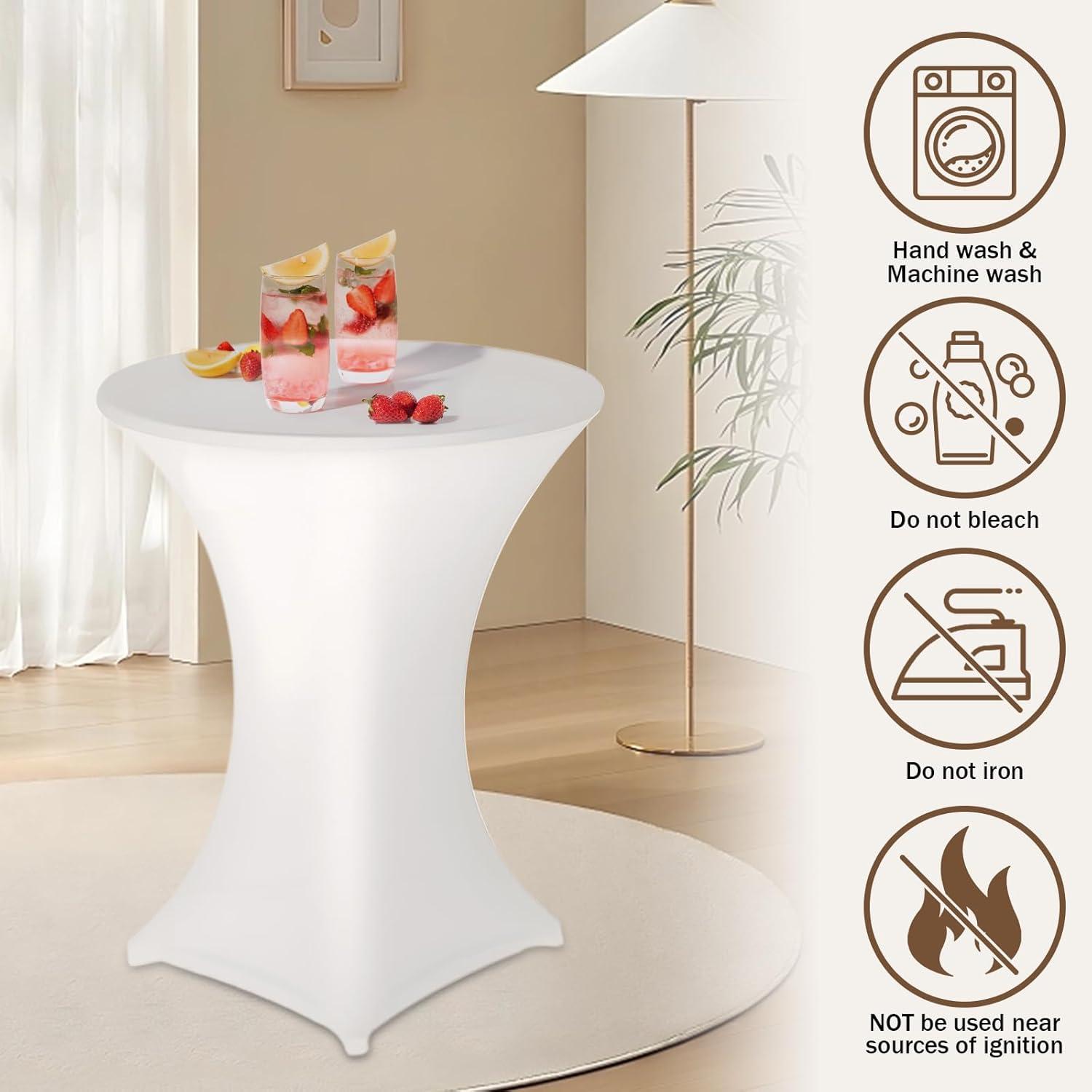 2er-Set Weiße Stretch Stehtischhusse Tischdecke Fußtaschen 80x110 cm