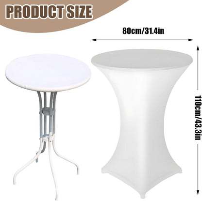 2er-Set Weiße Stretch Stehtischhusse 80-85cm Rund mit Fußtaschen