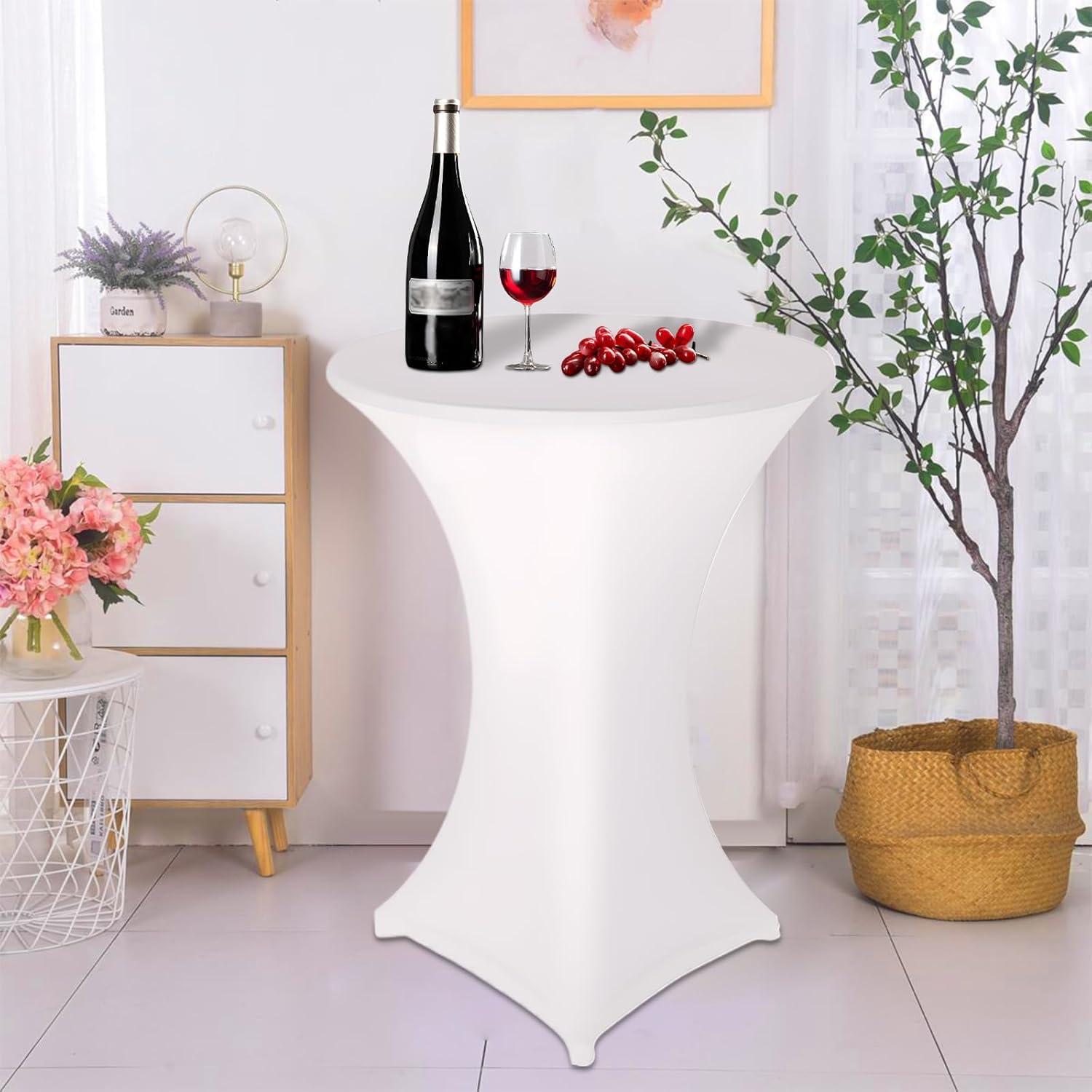 2er-Set Weiße Stretch Stehtischhusse Tischdecke Fußtaschen 80x110 cm