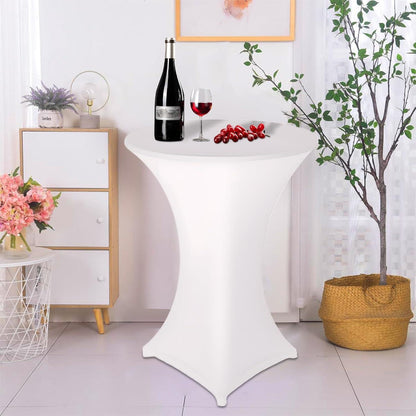2er-Set Weiße Stretch Stehtischhusse Tischdecke Fußtaschen 80x110 cm