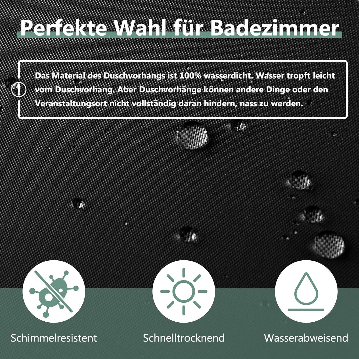REDKEY Duschvorhang 180x220 cm Schwarz Anti-schimmel PVC