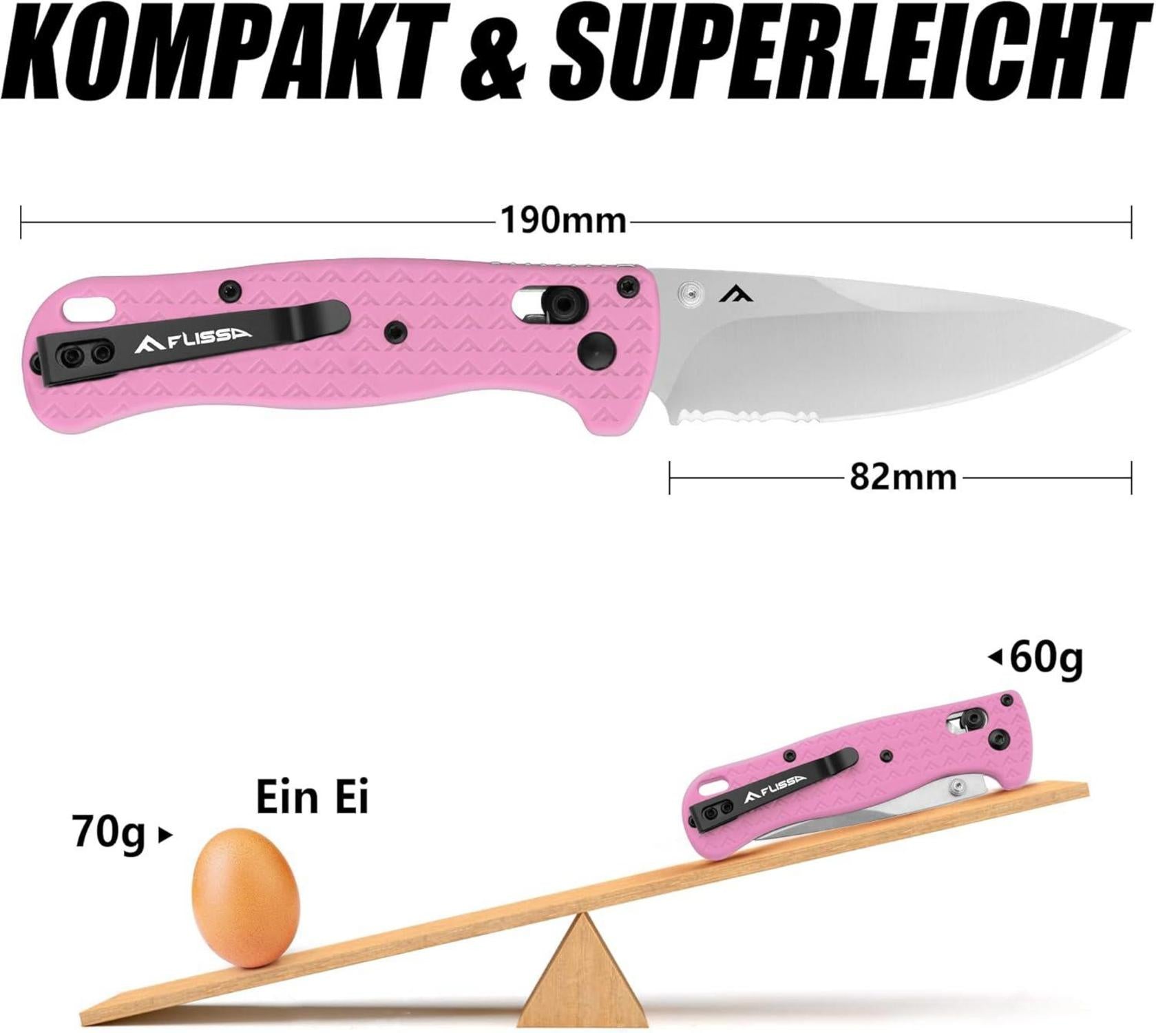 FLISSA Klappmesser Taschenmesser AUS-8 Edelstahl Survival