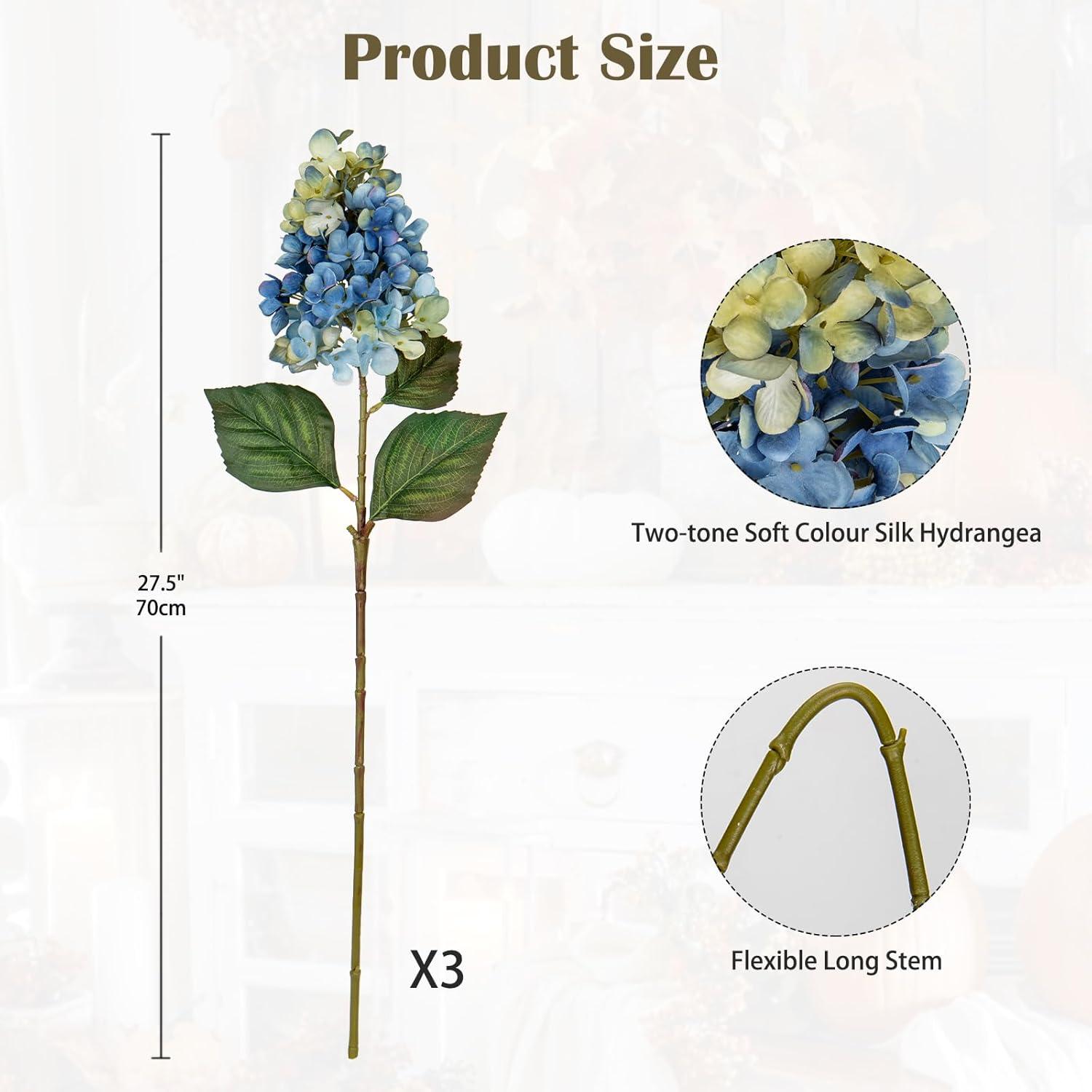 Künstliche Hortensien 3er Set Blau 73CM - Dekoblumen