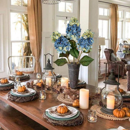 Künstliche Hortensien 3er Set Blau 73CM Dekoblumen Rispenhortensie