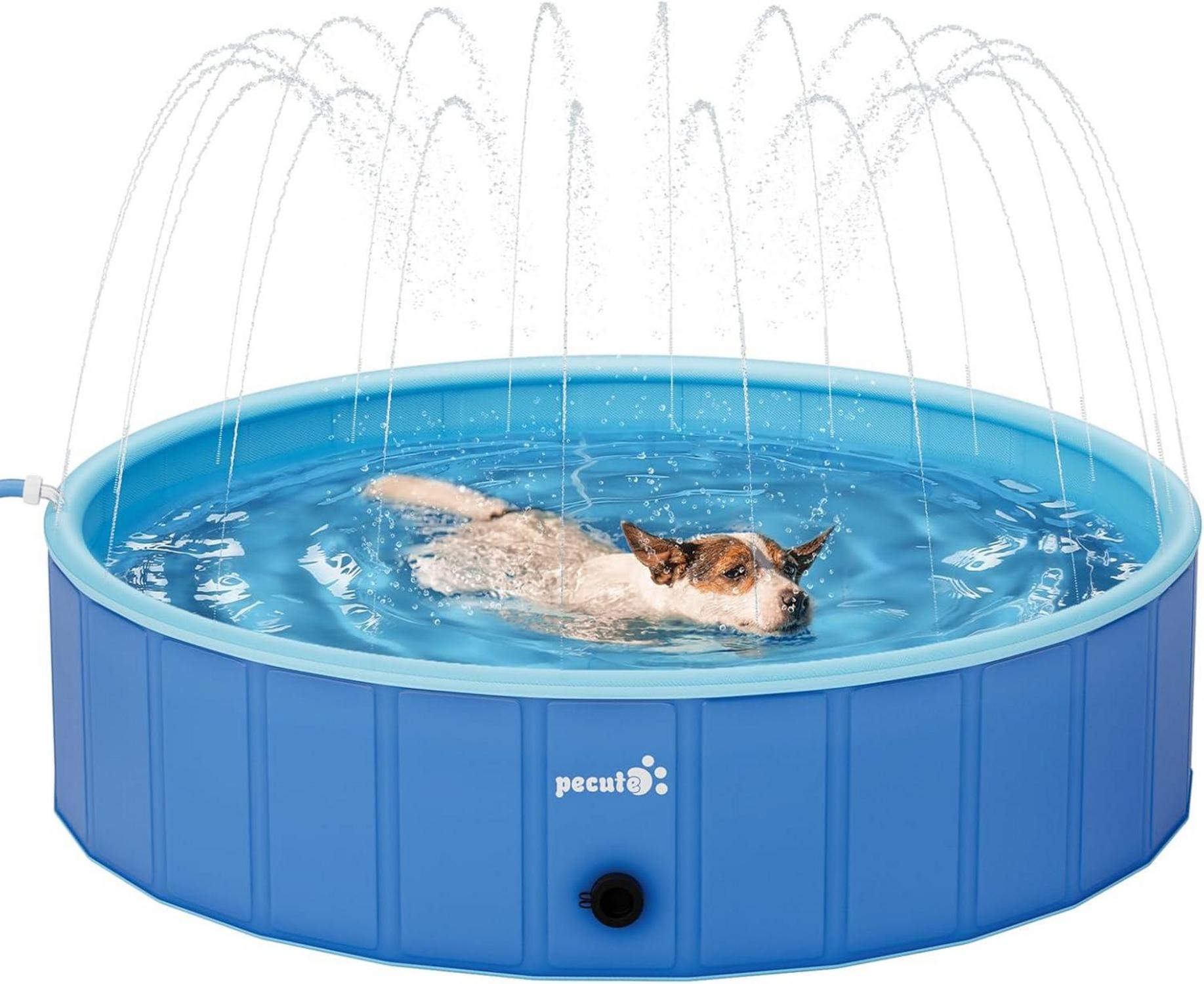 Pecute Hundepool Schwimmbad mit Sprinkler 120x30cm Blue