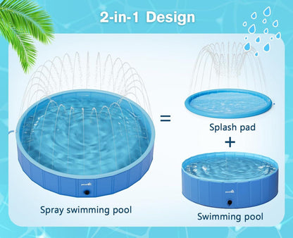 Pecute Hundepool Schwimmbad mit Sprinkler 120x30cm Blue