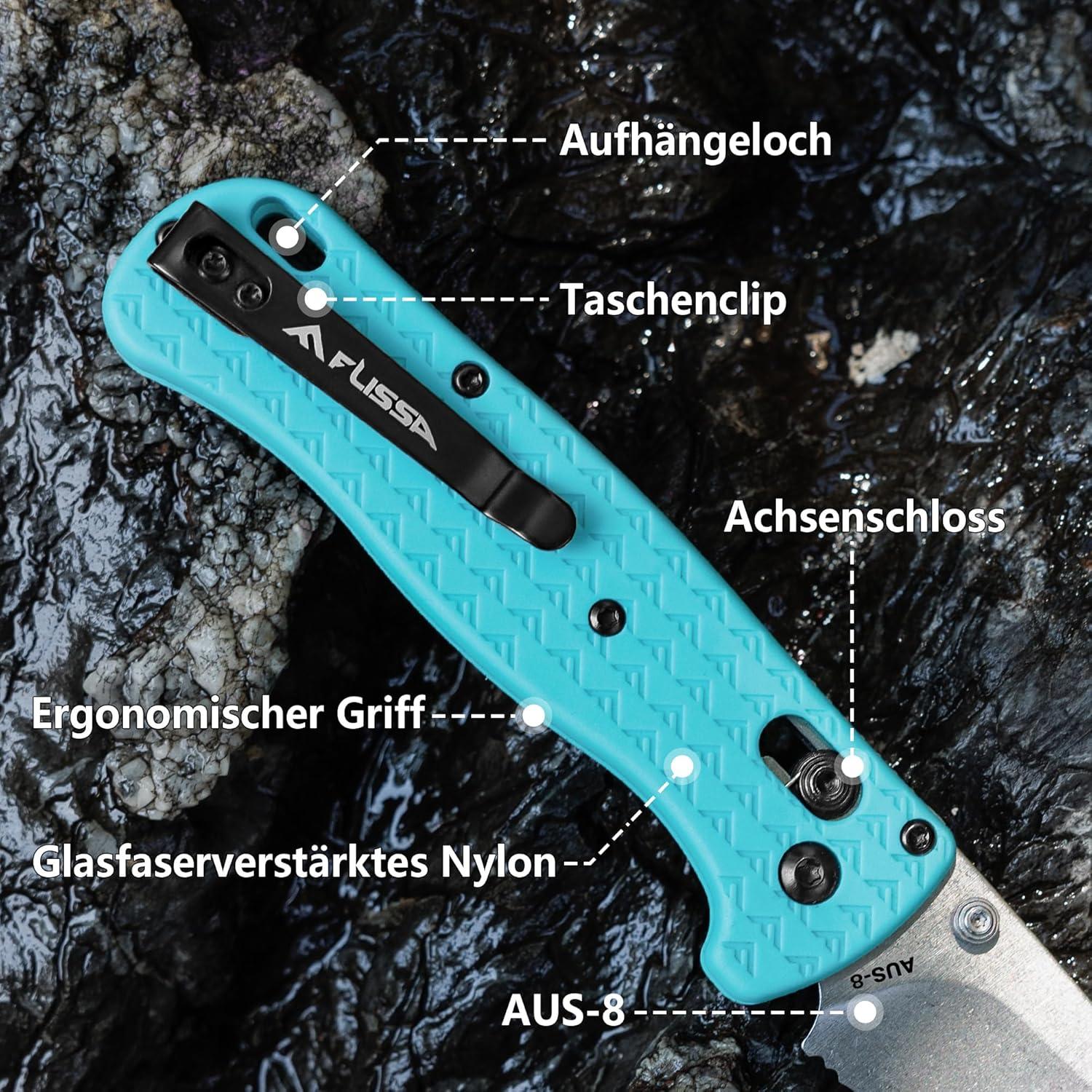 FLISSA Taschenmesser Klappmesser AUS-8 Edelstahl blau
