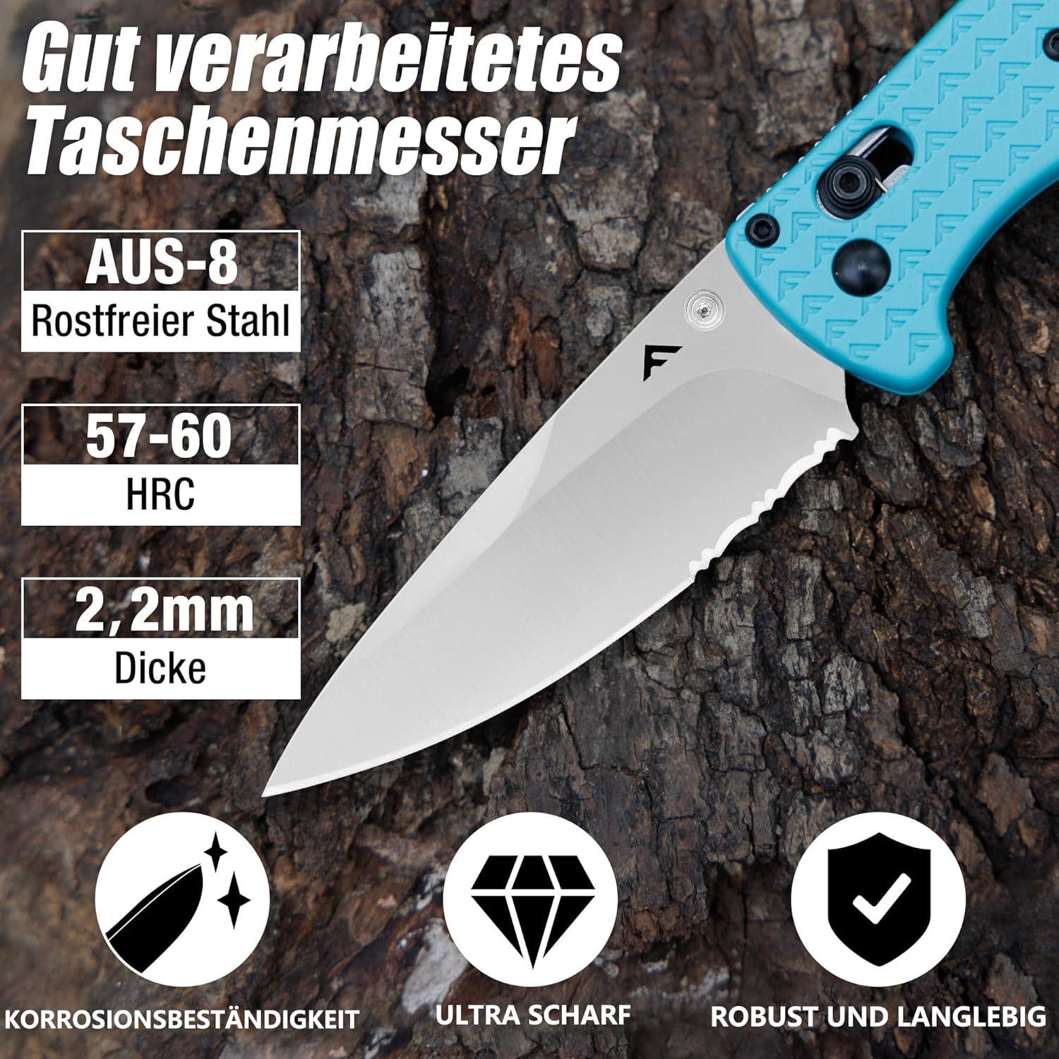 FLISSA Klappmesser Outdoor Survival Edelstahl Blau EDC Wandern Jagd