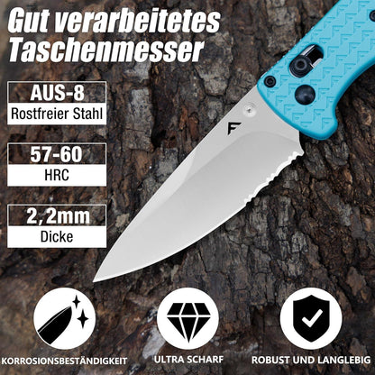 FLISSA Klappmesser Outdoor Survival Edelstahl Blau EDC Wandern Jagd