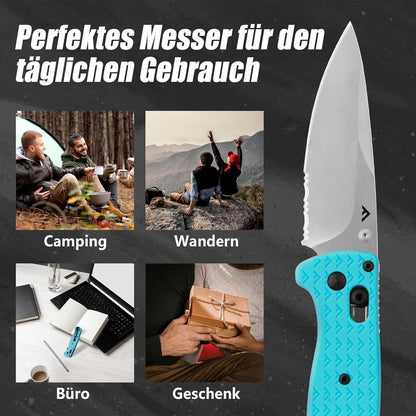 FLISSA Klappmesser Outdoor Survival Edelstahl Blau EDC Wandern Jagd