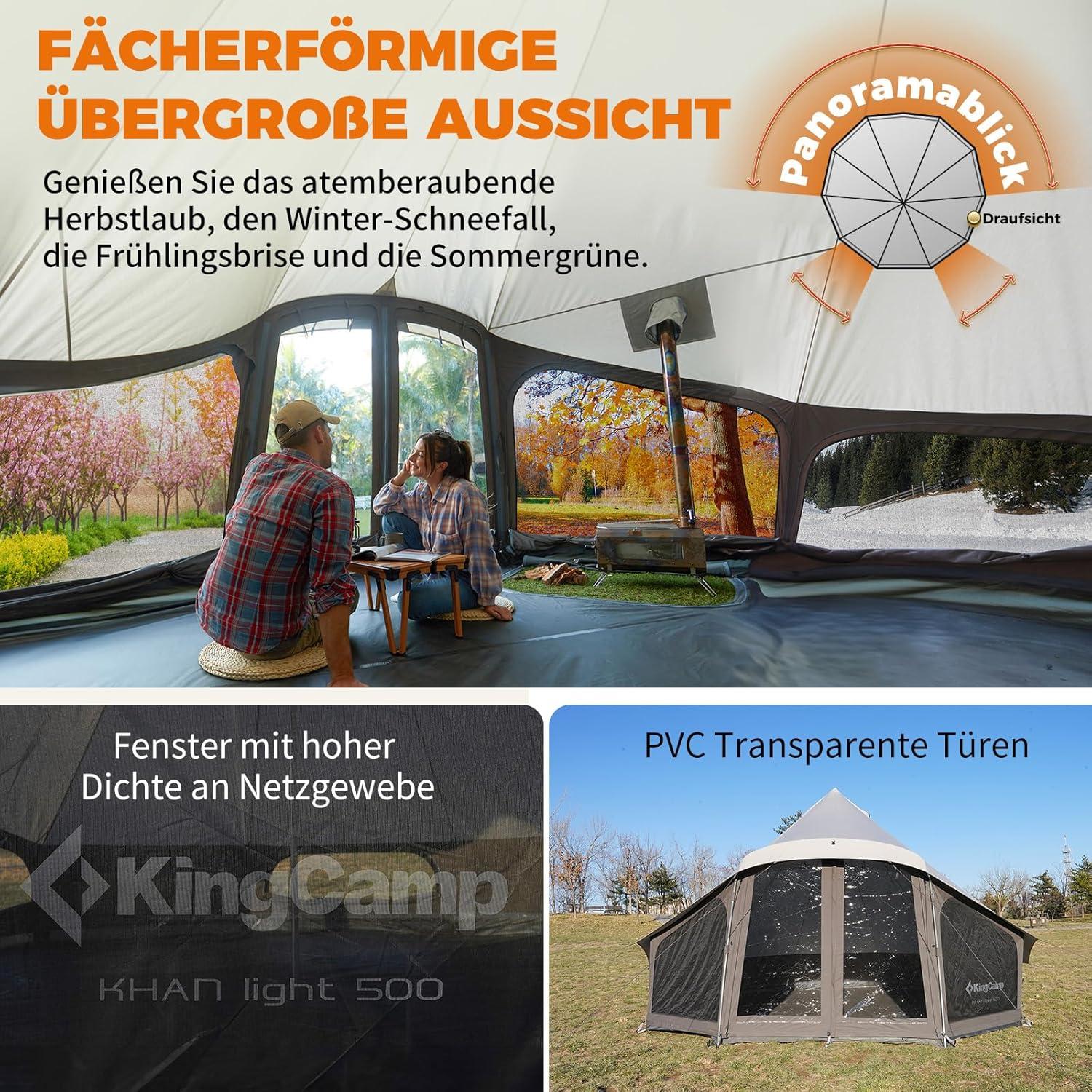 KingCamp Luxus Glampingzelt 4-6 Personen 180-Grad-Sichtfenster