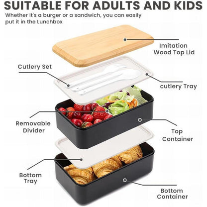 Bugucat Bento Box 1400ML Schwarz Lunchbox für Erwachsene und