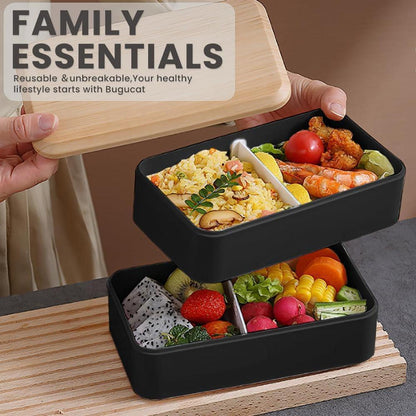 Bugucat Bento Box 1400ML Schwarz Lunchbox für Erwachsene und