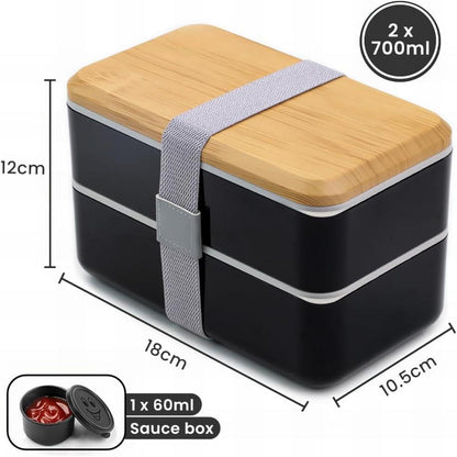 Bugucat Bento Box 1400ML Schwarz Lunchbox für Erwachsene und