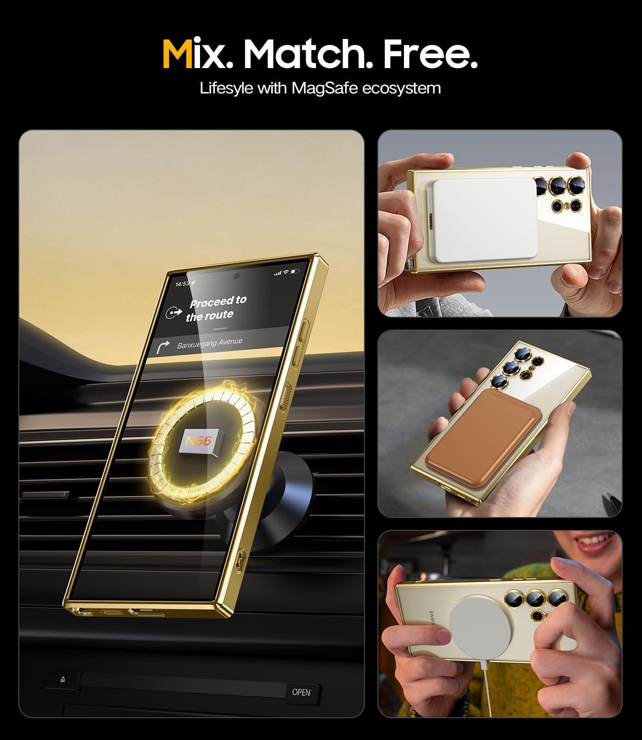 Samsung Galaxy S24 Ultra Hülle mit Magneten und Kameraschutz Titan Gold