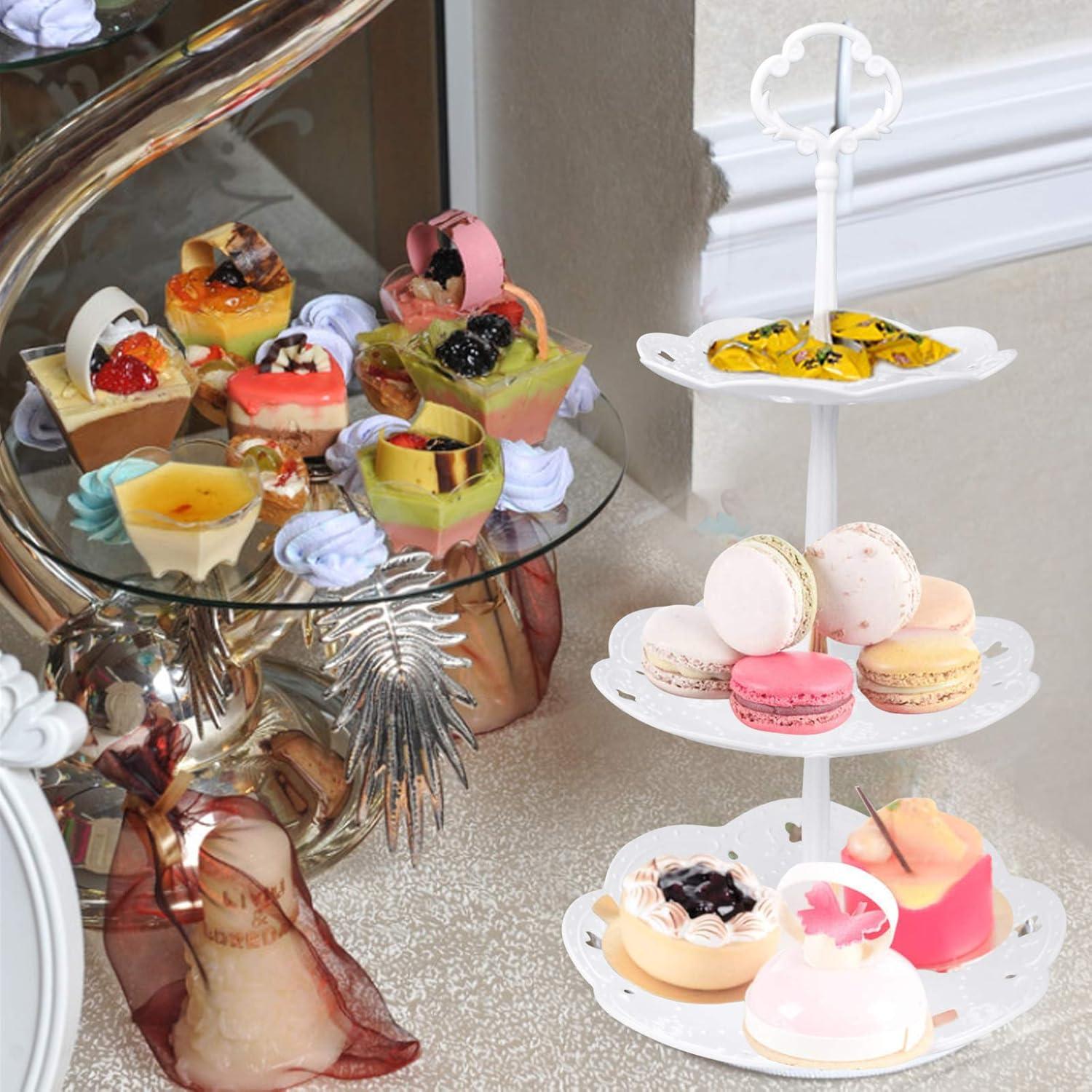 Anseom Tortenständer 3 Ebenen Cupcake Ständer Weiß Plastik Etagere Dessert Turm Hochzeit Geburtstagsparty