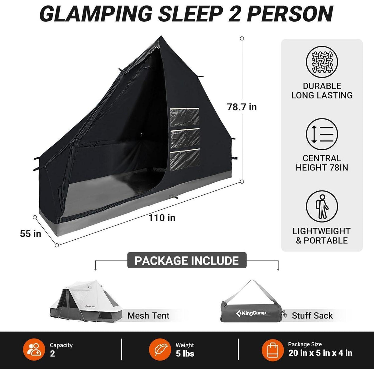 Glampingzelt für 6-12 Personen, Baumwolle, wasserdicht, mit Innenzelt