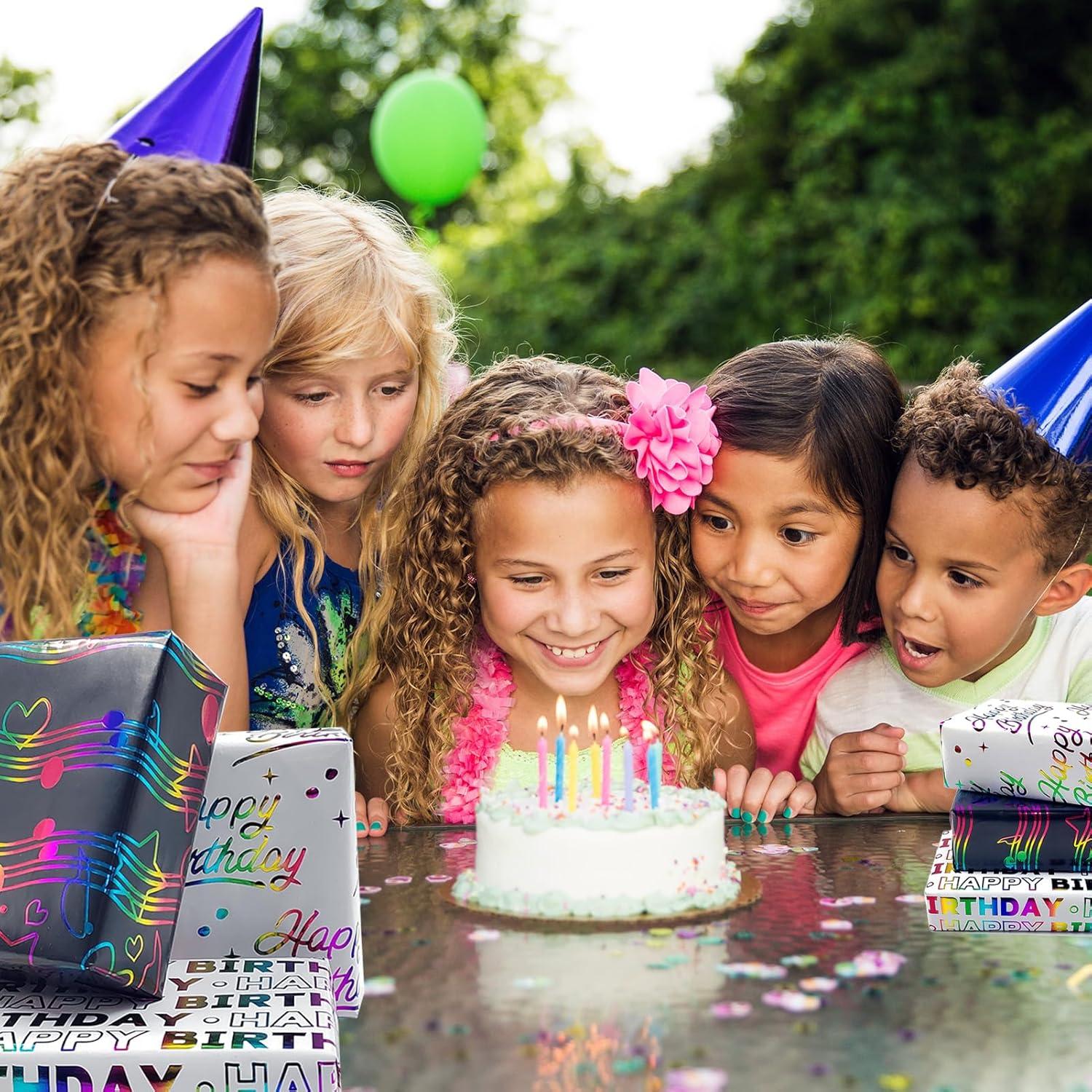 3 Rollen 43 cm Geschenkpapier Happy Birthday Punkte Sternchen Design
